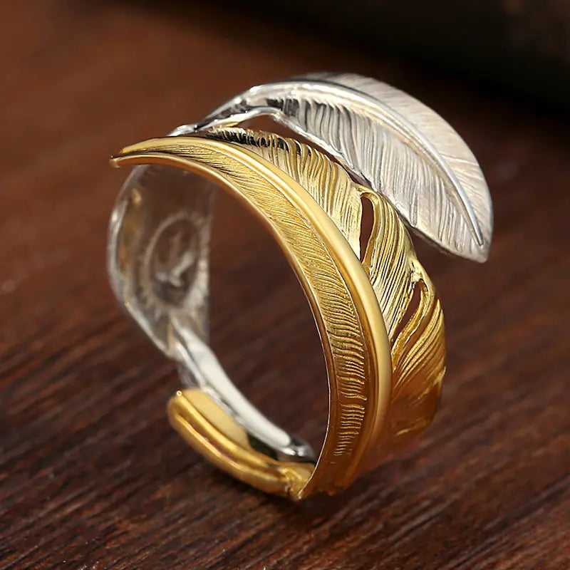 Vintage Women's Silver Feather Shape Ring