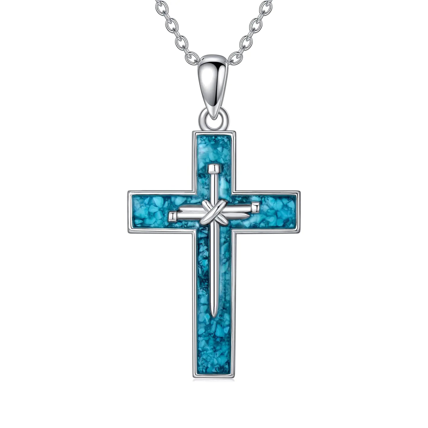 Turquoise Cross Necklace Sterling Silver