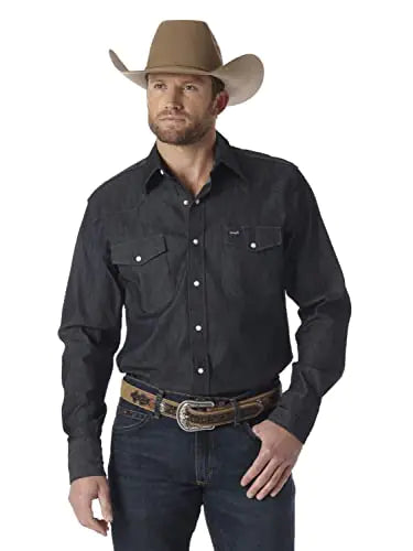 Wrangler Mens Western Premium Performance Advanced Comfort Workshirt Denim