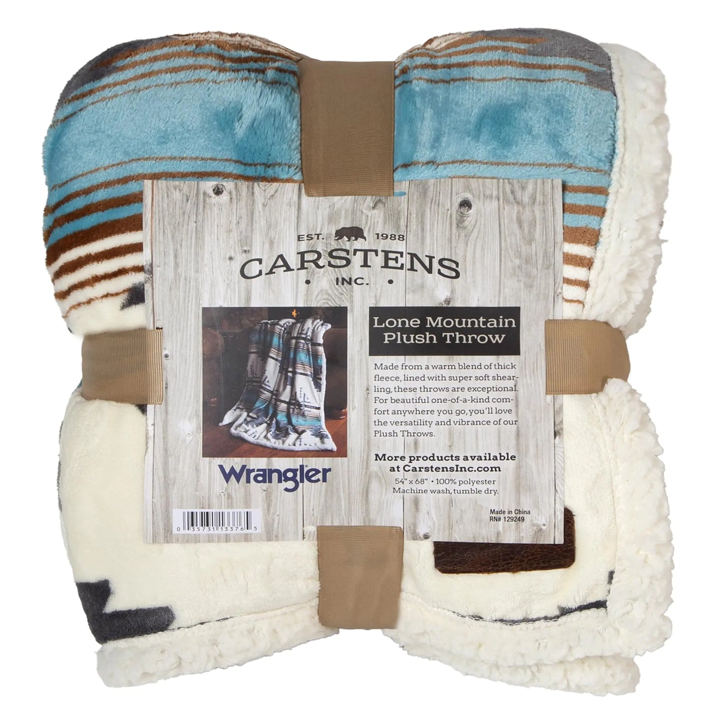 CARSTENS INC. Wrangler Ultra Premium Super Soft Plush Sherpa Fleece Oversized Throw Blanket 54" x 68" Lone Mountain