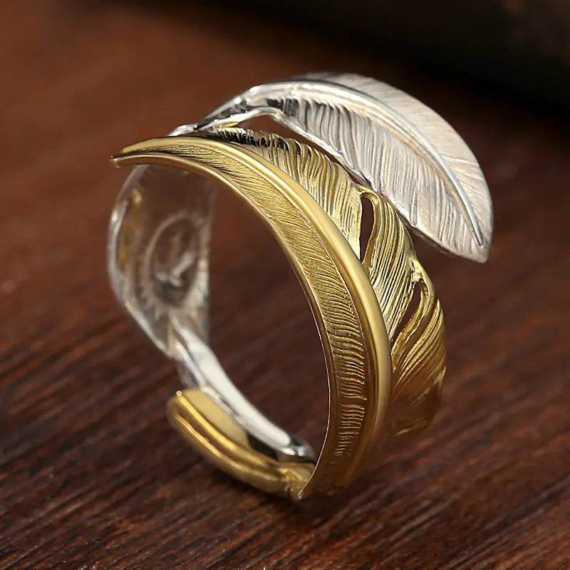 Vintage Women's Silver Feather Shape Ring