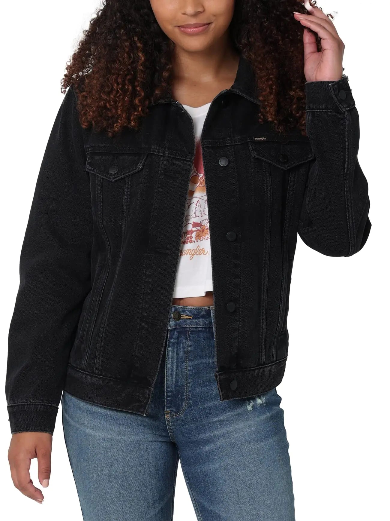 Wrangler Womens Relaxed Fit Memory Maker Jean Jacket Carbon