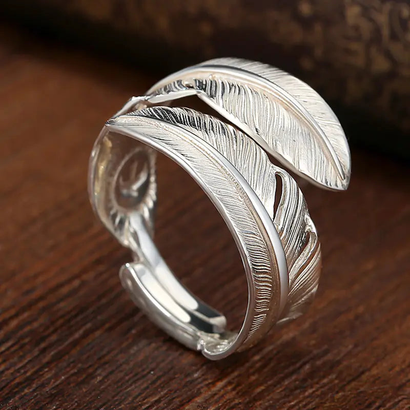 Vintage Women's Silver Feather Shape Ring