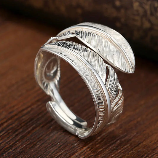 Vintage Women's Silver Feather Shape Ring