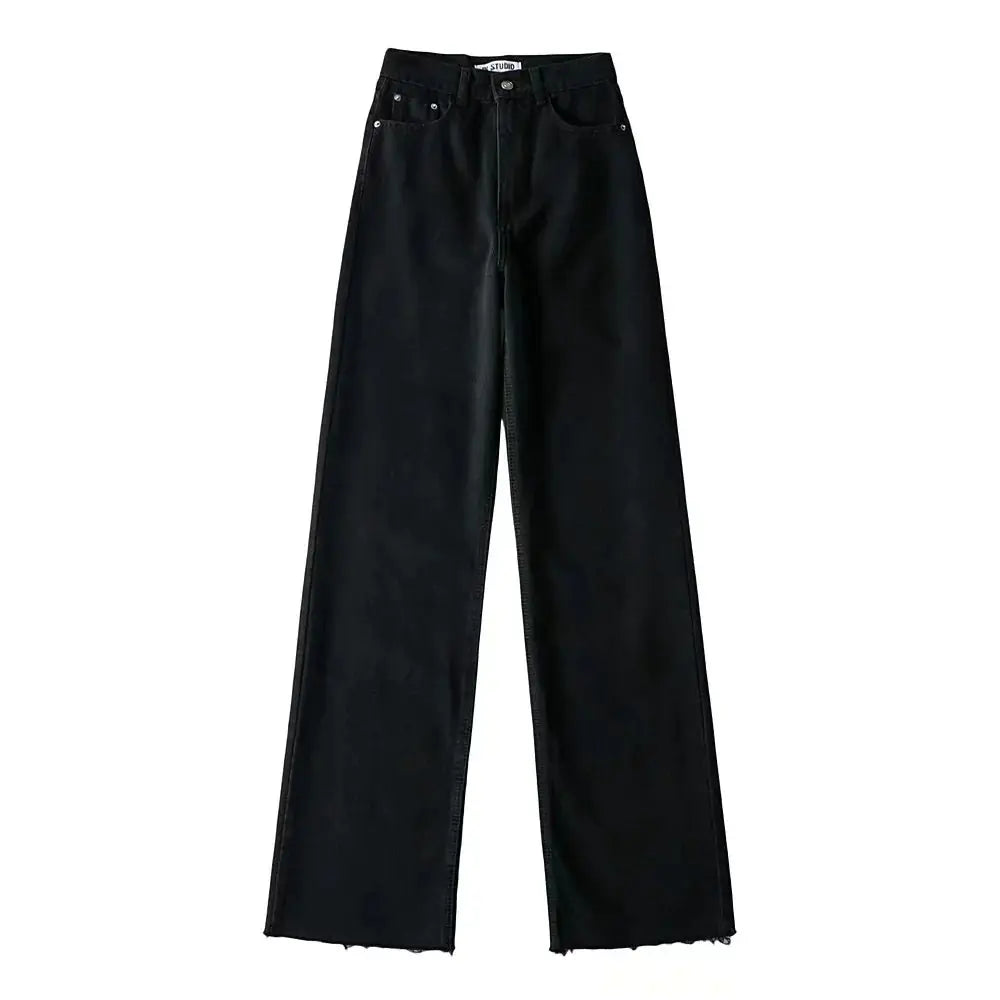 Distressed High-Waisted Fringe Trousers