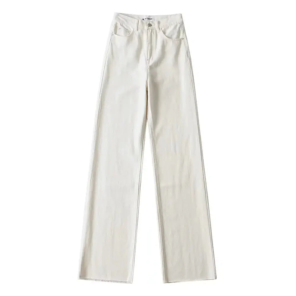 High Waisted Raw Edge Wide Leg Denim Trousers