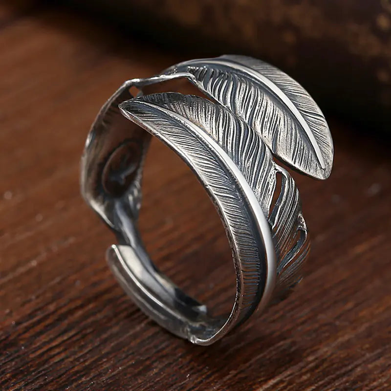 Vintage Women's Silver Feather Shape Ring
