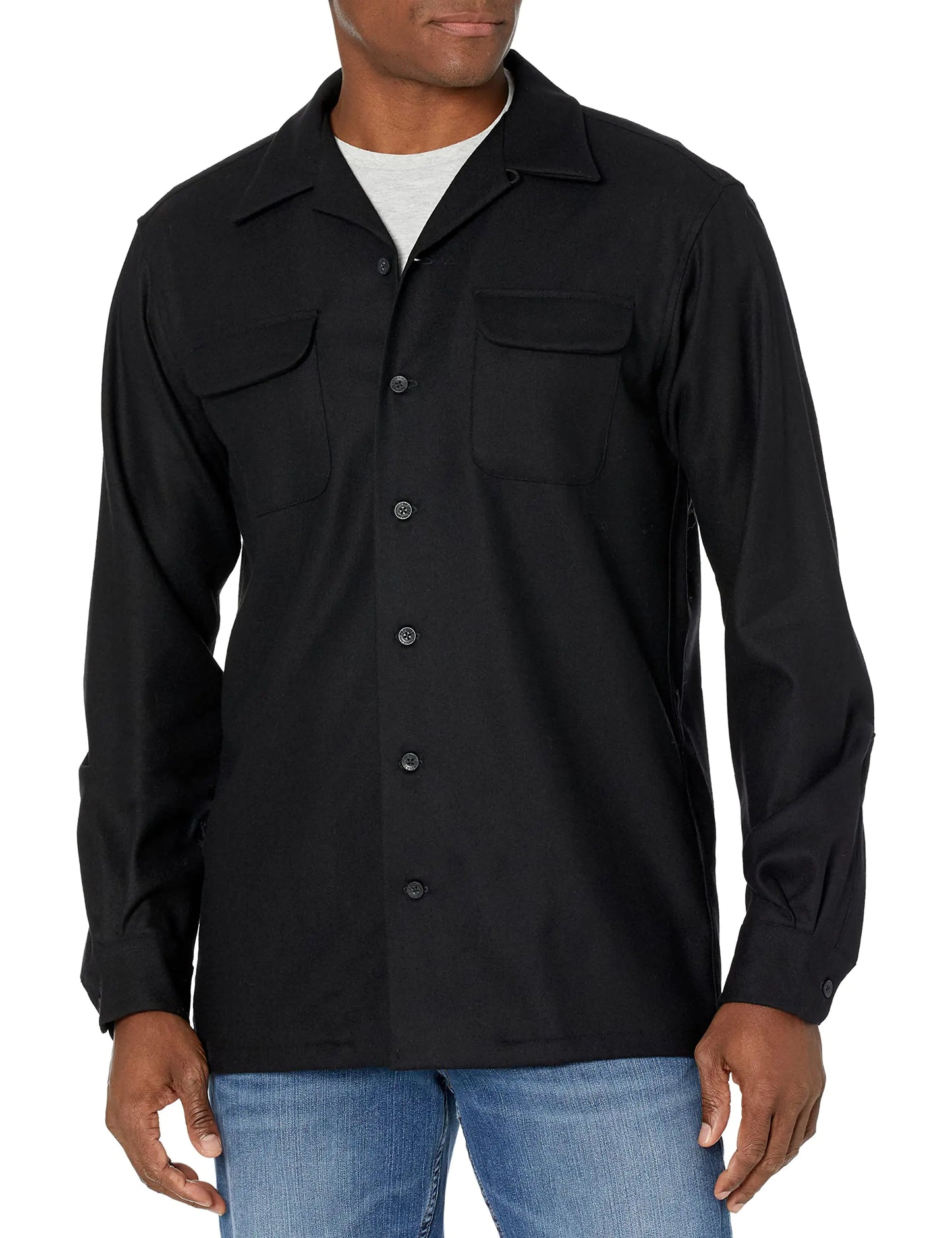 Pendleton Men Long Sleeve Classic Fit Board Wool Shirt Black Flannel Medium