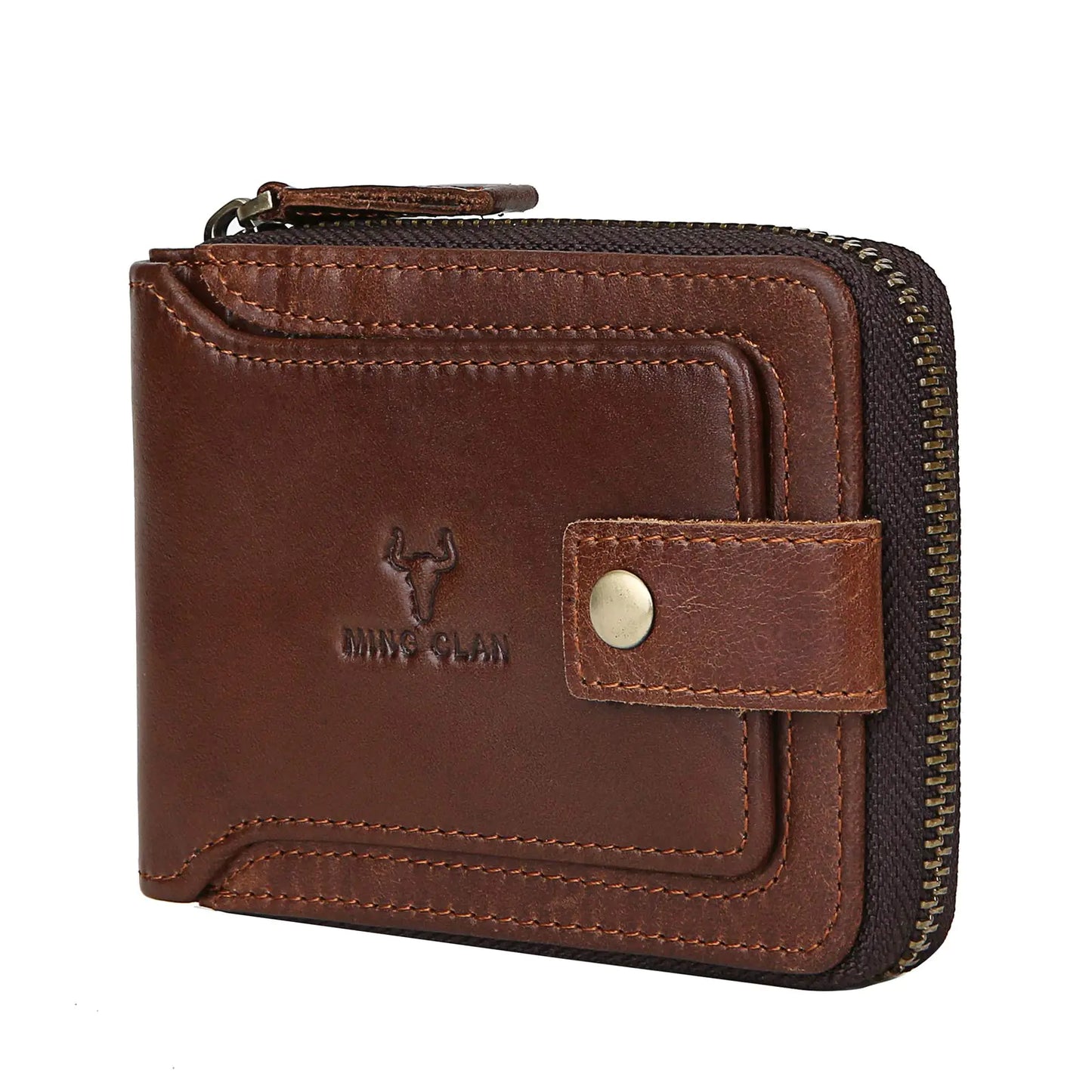 RFID Blocking Leather Bifold Wallets For Men - Flap ID Window Zip Coin Pocket Mens Zipper Wallets - Big Capacity Credit Card Travel Wallet (Brown)