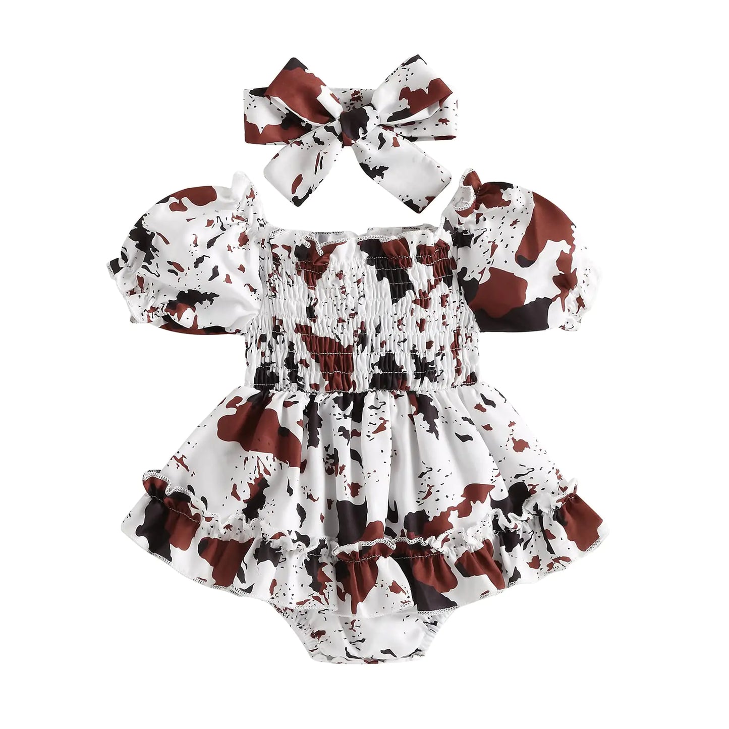Infant Baby Romper Ruffled Dress Cow Print Onesie  (Romper 0-6 Months)