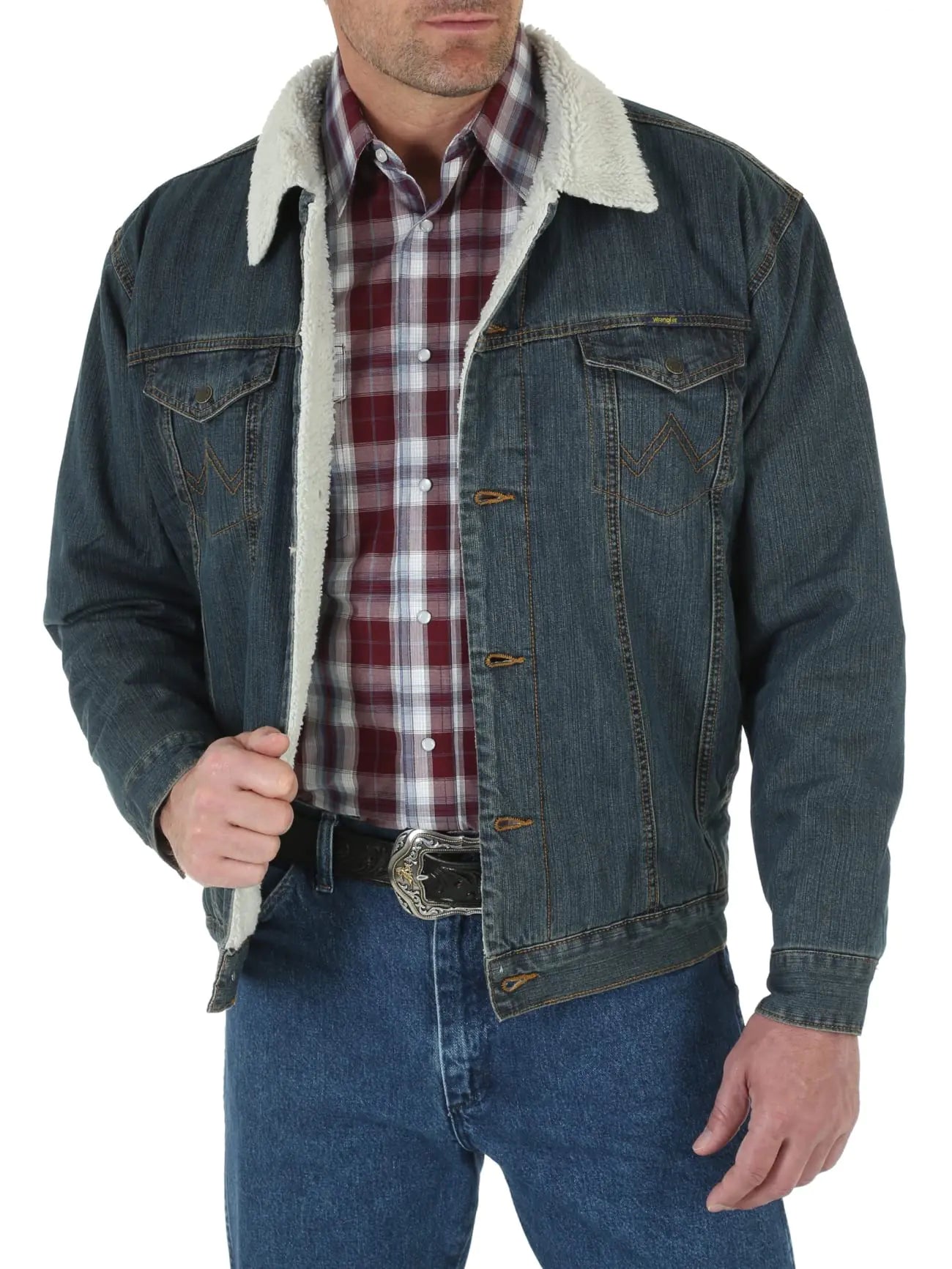 Wrangler Mens Big Cowboy Cut Western Lined Jacket Sherpa/Denim