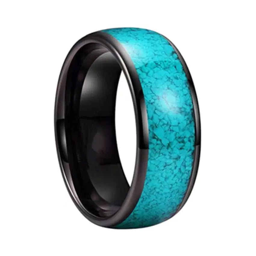 Turquoise Inlaid Titanium Steel Ring