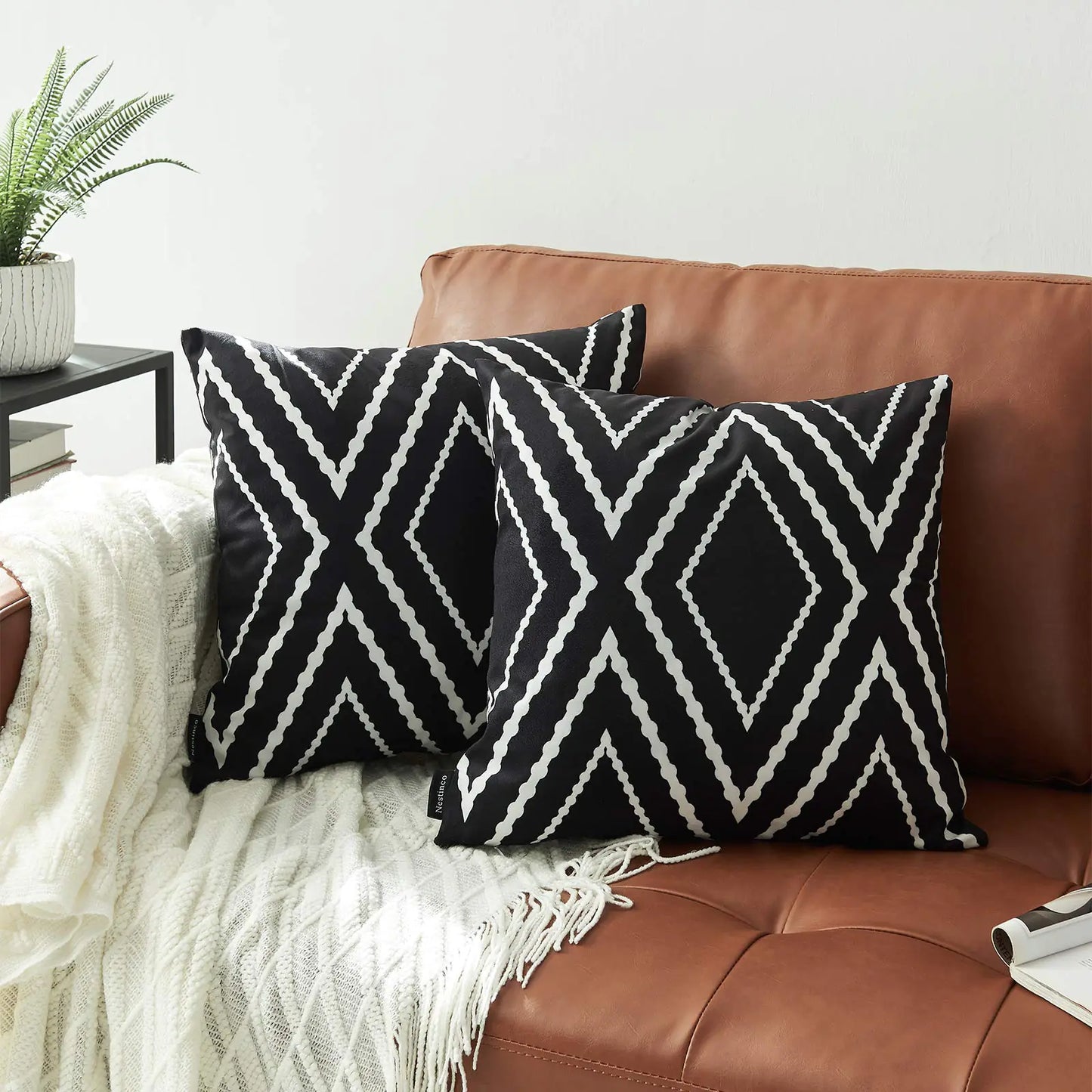 Set of 2 Black Aztec Pillow Covers 24 x 24 inches