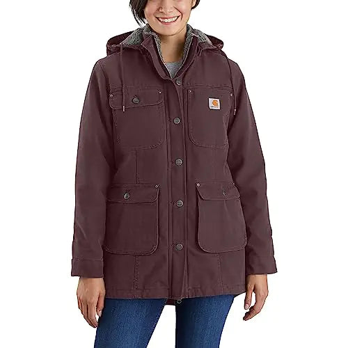Carhartt Womens Loose Fit Washed Duck Coat BlackBerry