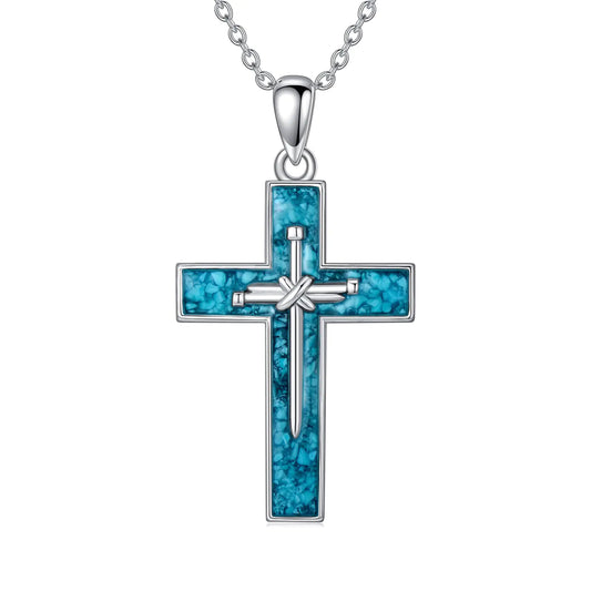 Turquoise Cross Necklace Sterling Silver