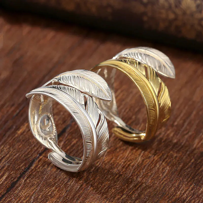 Vintage Women's Silver Feather Shape Ring