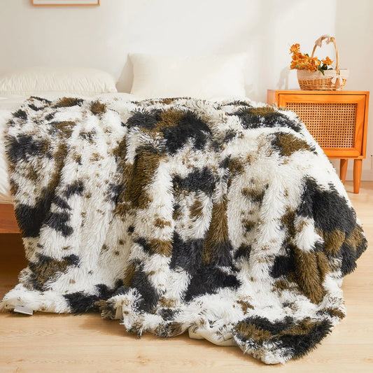 Luxury Faux Fur Throw Blanket Soft Cow Print 60x90