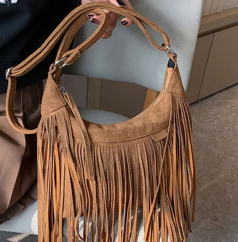 Women's Suede Fringe Shoulder Bag